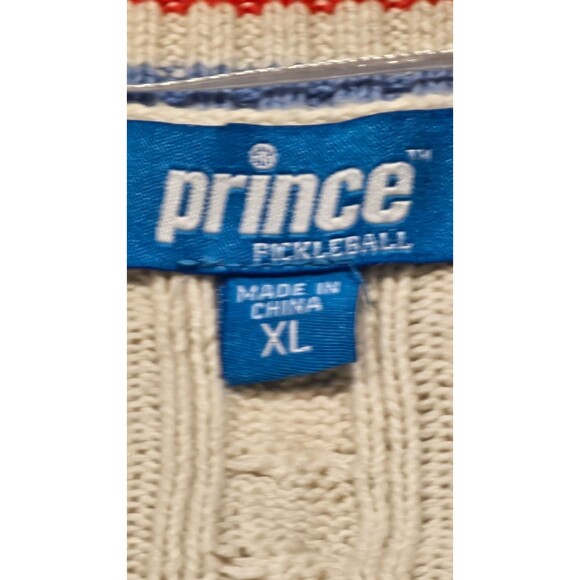 Prince Pickleball Cable Knit Cropped Cardigan in Ivory with stripes size XL - Picture 5 of 11